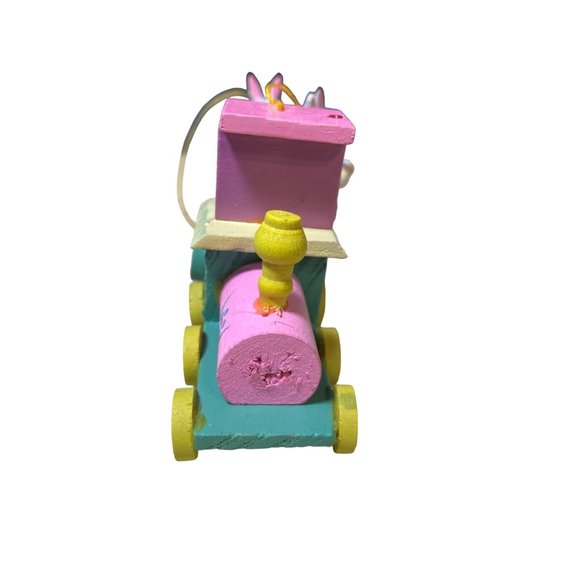 Vintage Easter Train Hand Painted Wood Train Hanging Ornament - Picture 4 of 11